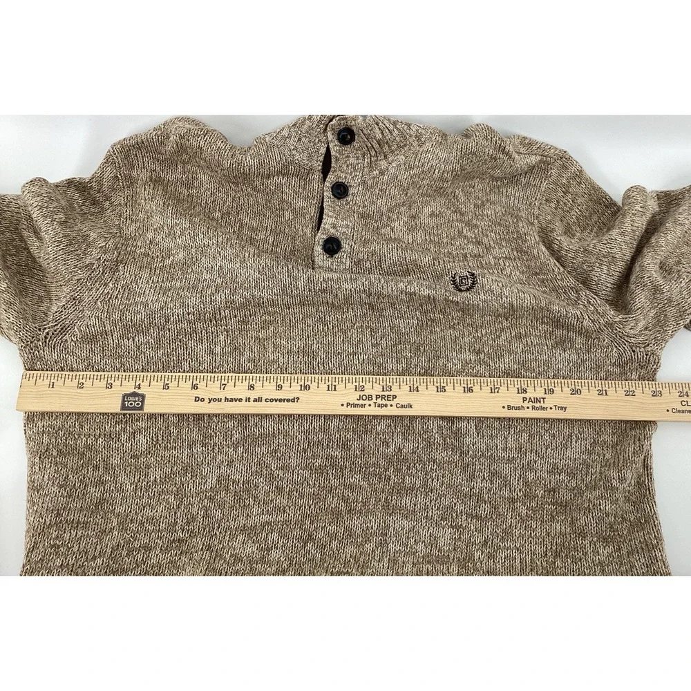 Chaps 1/4-Button Sweater Men's L Light Brown Elbow Patches Embroidered Logo